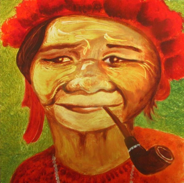 ‘Wise Woman with Pipe’ – Oil on Board, Natalie J Cheetham