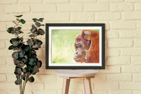 Art print by Natalie J Cheetham Watercolour of orangutans